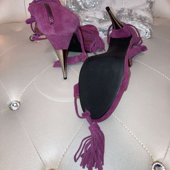 NEW Colin Stuart Suede Fuchsia Ankle Tie Heeled Sandals Size 11M - Picture 8 of 10